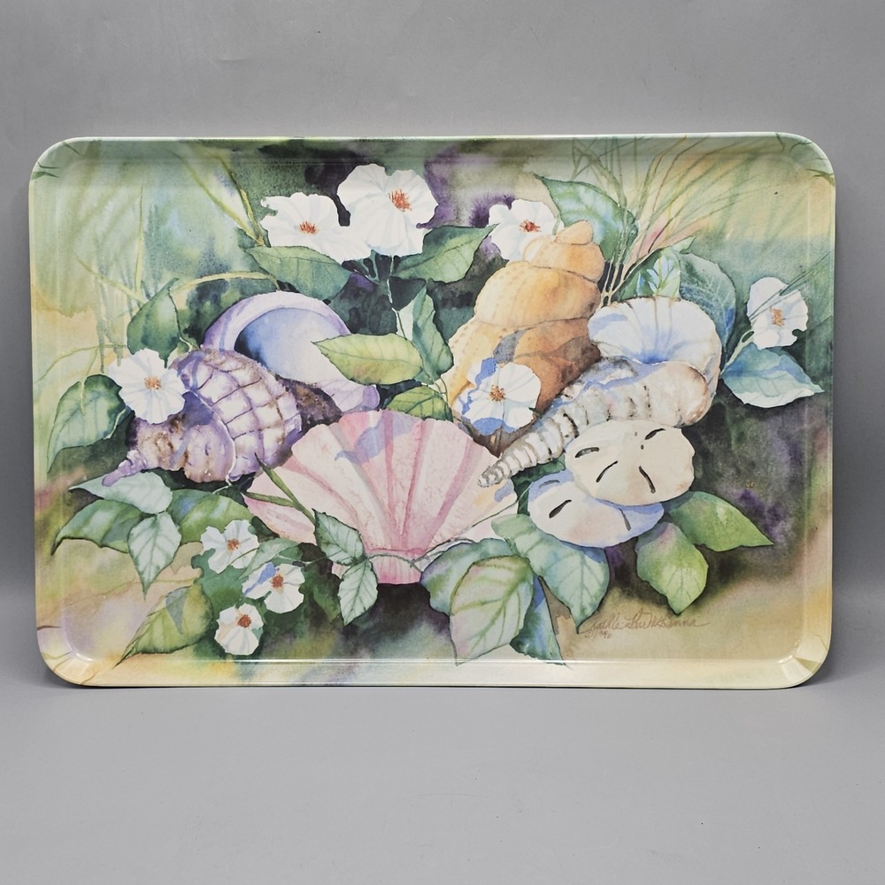 Vintage Melplus Melamine Floral Sea Shells Serving Tray 17.5X12 Made Italy